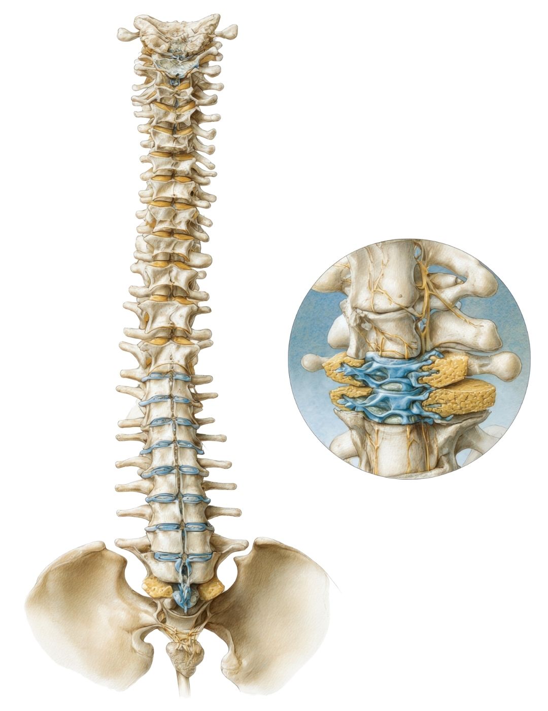 Anatomical illustration of spinal disc degeneration