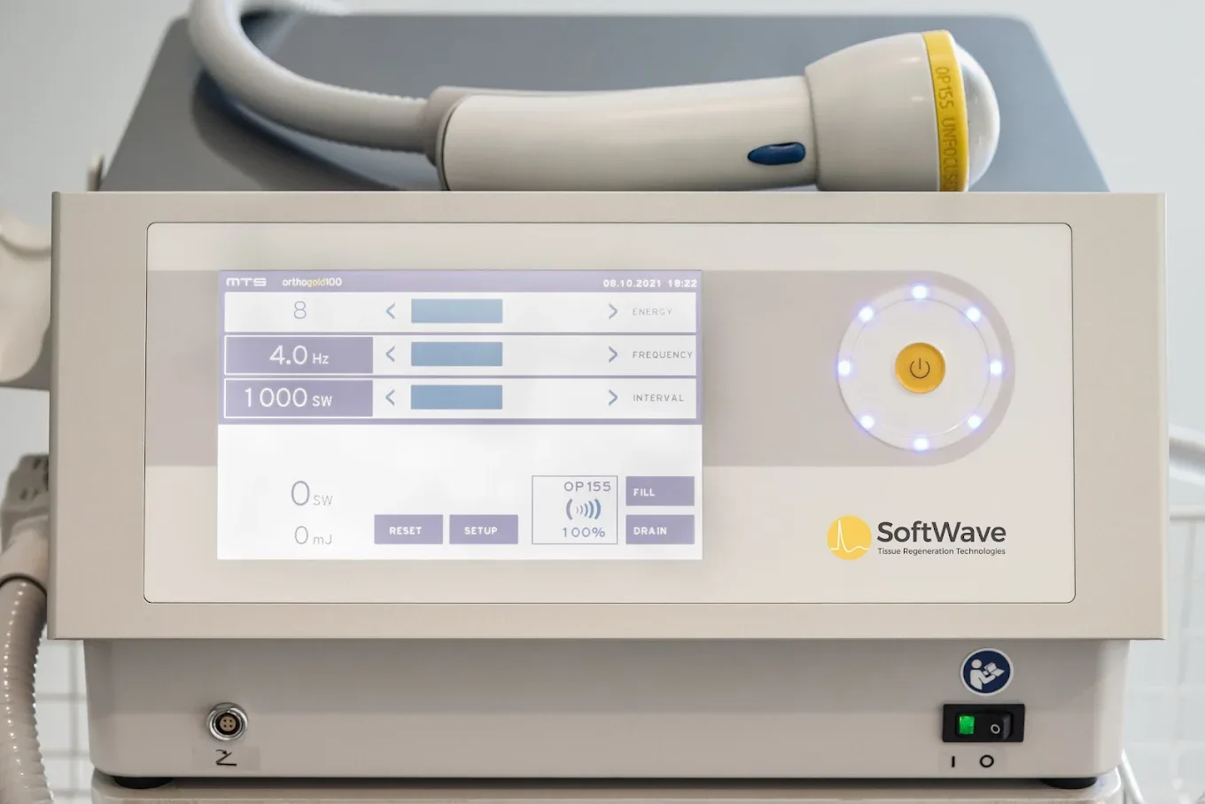 SoftWave OrthoGold shockwave therapy device control panel